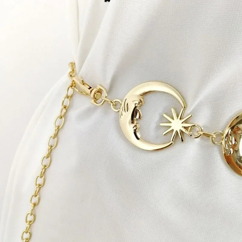 Gold Gothic Chain Moon Sun Metal Belt