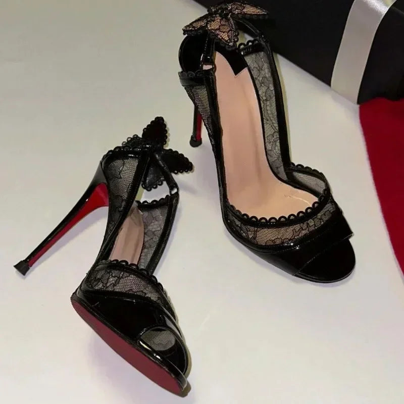 Cutout Lace Bow Gothic Slingback Sandals High Heel