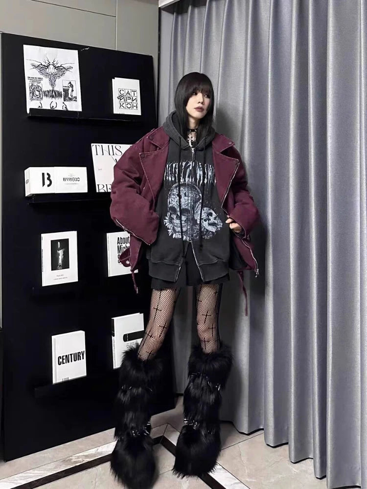 Distressed Skull Print Coat