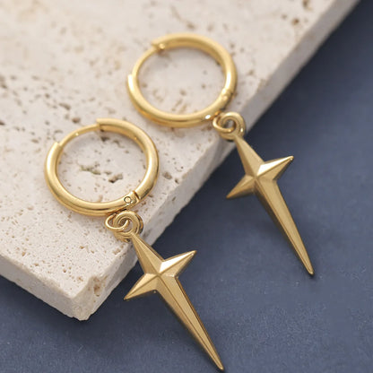 Punk Star Cross Silver Hollow Heart Earring