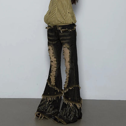 Ripped Gothic Black Tassel Pant