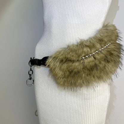 Punk Gothic Studded Fur Y2K Rhinestone Belt