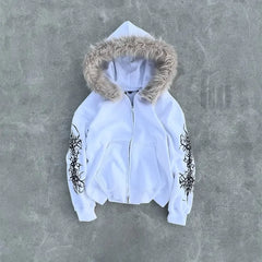 Gothic Plush Fur Zip Hoodie