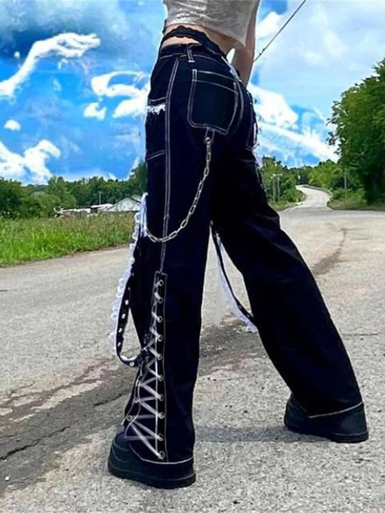 Bandage Gothic Denim Punk Pant