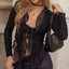 Flower Applique Long Sleeve Mesh Crop Top