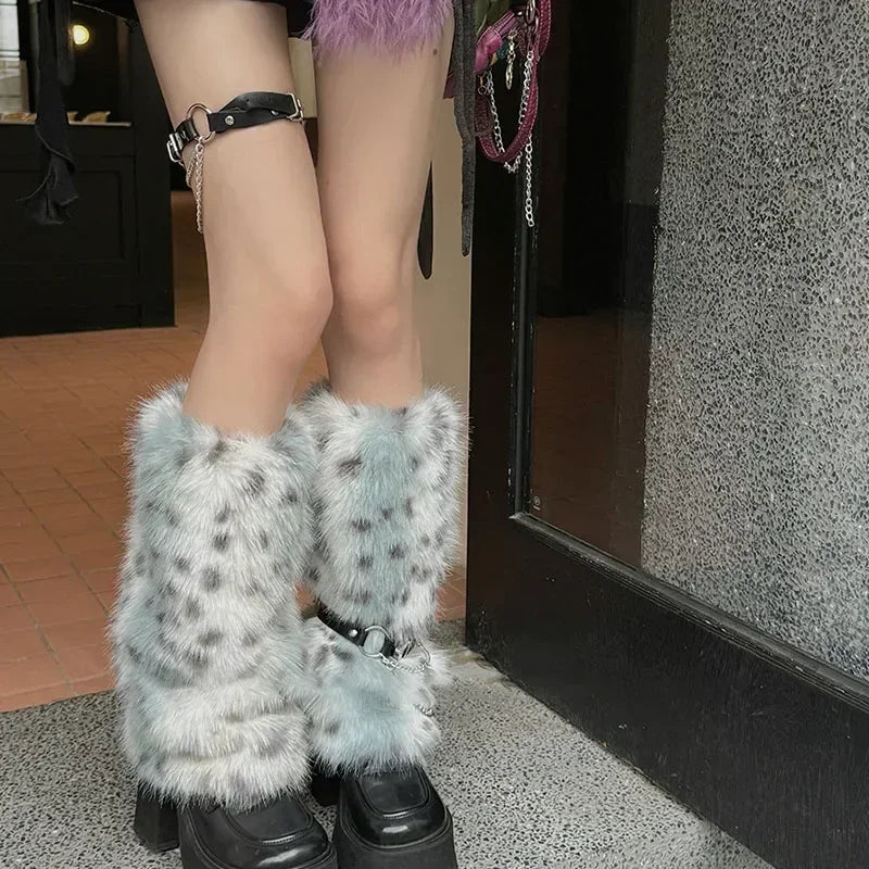 Gothic Leopard Fur Chain Belt Sock