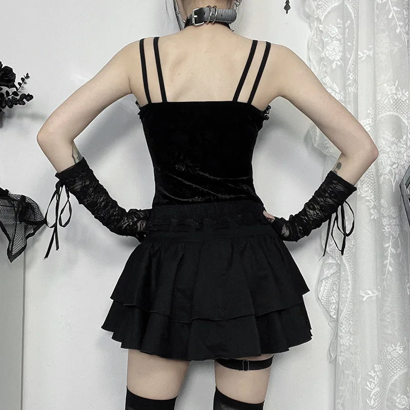Cross Patchwork Pleated Gothic Skirt
