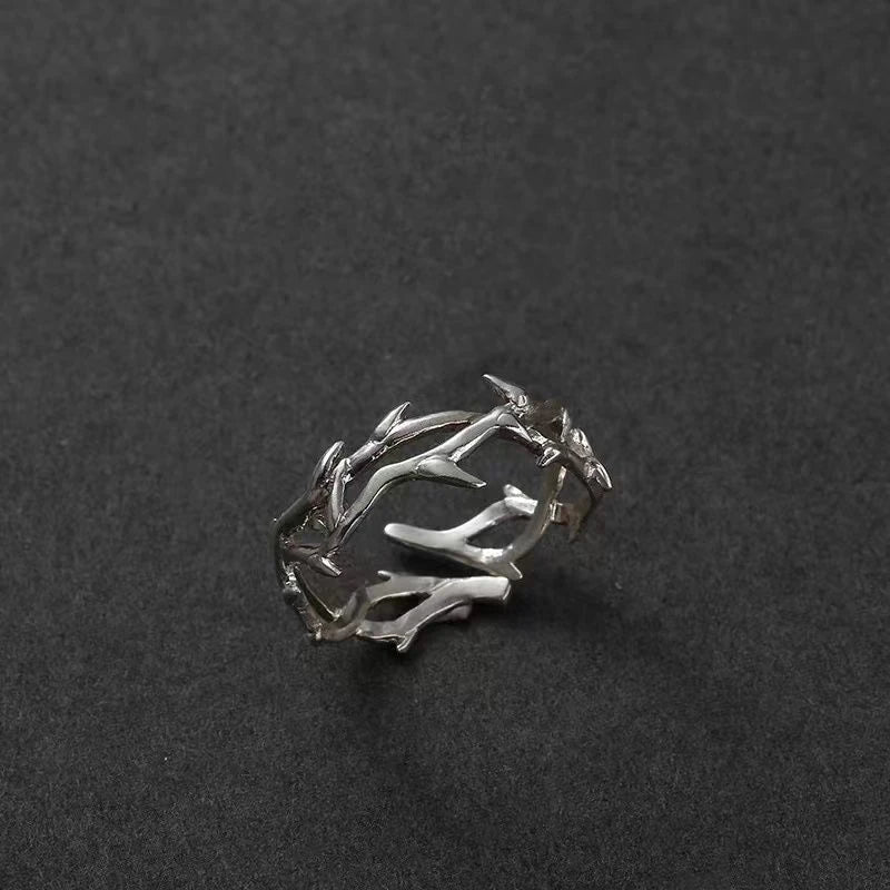 Punk Thorns Vine Red Rhinestones Gothic Ring