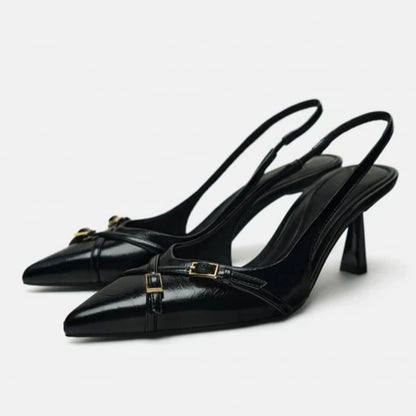 Black Bow Gothic Slingbacks Pointed High Heel