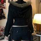 Fur Collar Zip Hooded Jacket