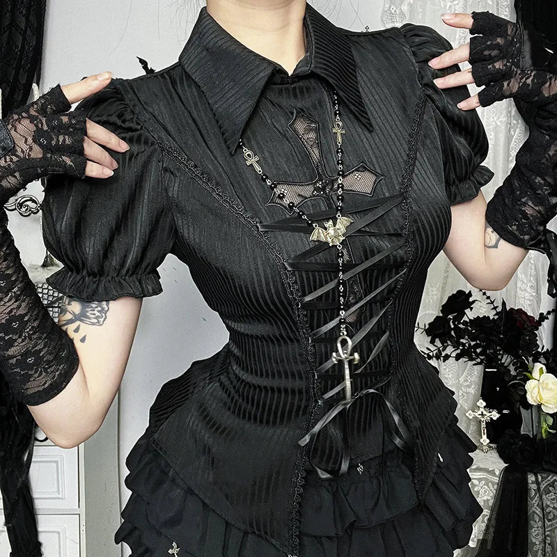 Bandage Corset Puff Sleeve Blouse Main image