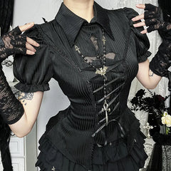 Bandage Corset Puff Sleeve Blouse