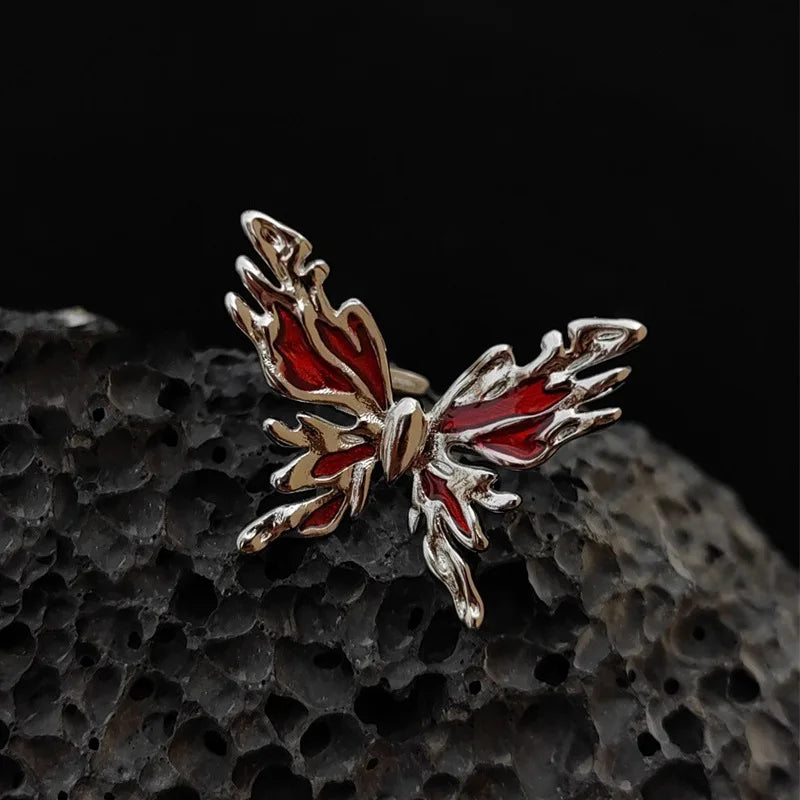 Punk Thorns Vine Red Rhinestones Gothic Ring
