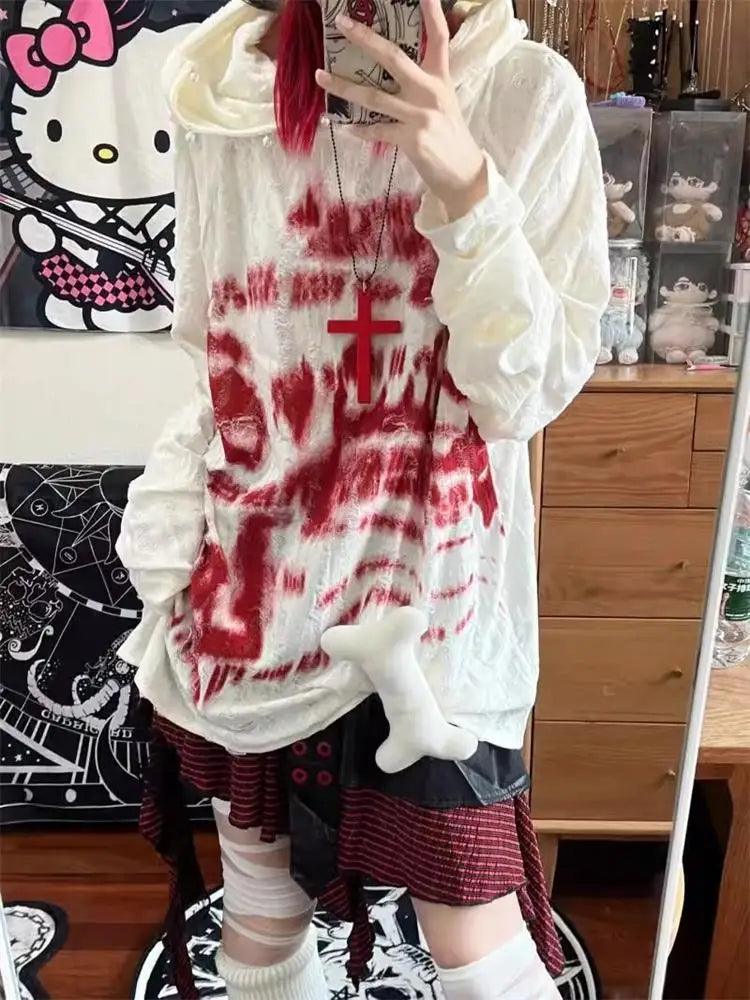 Gothic Grunge Hole Design Hoodie Main image