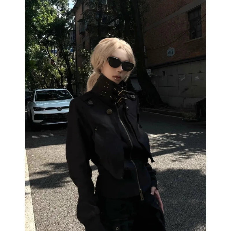 Pure Color Stand Collar Jacket