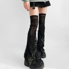 Gothic Skull Black Chain Lace Sock