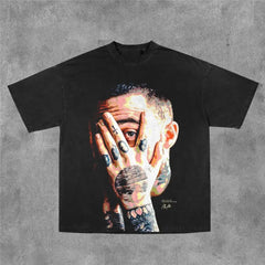 Retro Street Character Graphic Cotton T-shirt