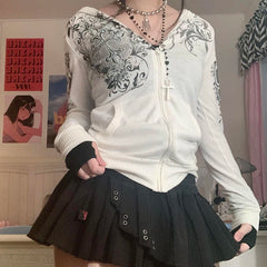 Gothic Rhinestone Zip Hoodie