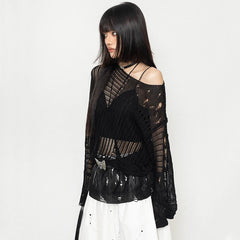 Asymmetric Neckline Mesh Top