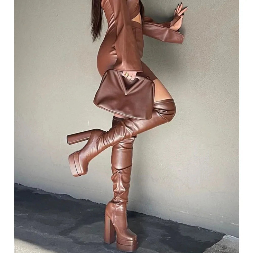 High Heeled Over The Knee Platform Winter Boot