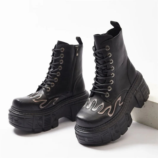 Fashion Punk Lace-Up Round Toe Knee High Gothic Boot