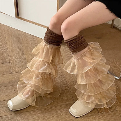 Gothic Lace Ruffles Over Knee Sock