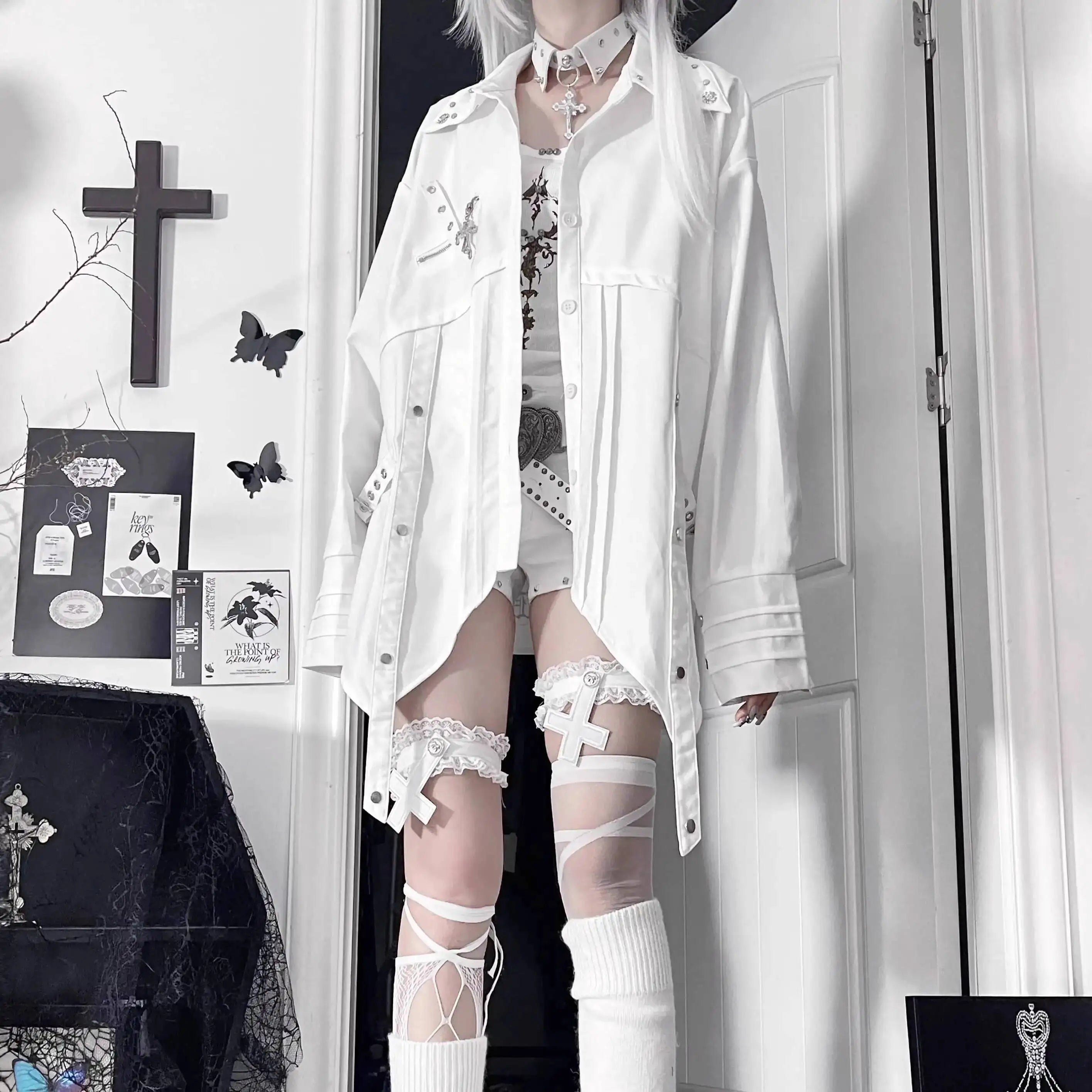 Gothic Metal Accent Tie Blouse