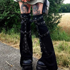 Gothic Eyelet Strap Buckle Leg Sock