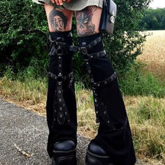 Gothic Eyelet Strap Buckle Leg Sock