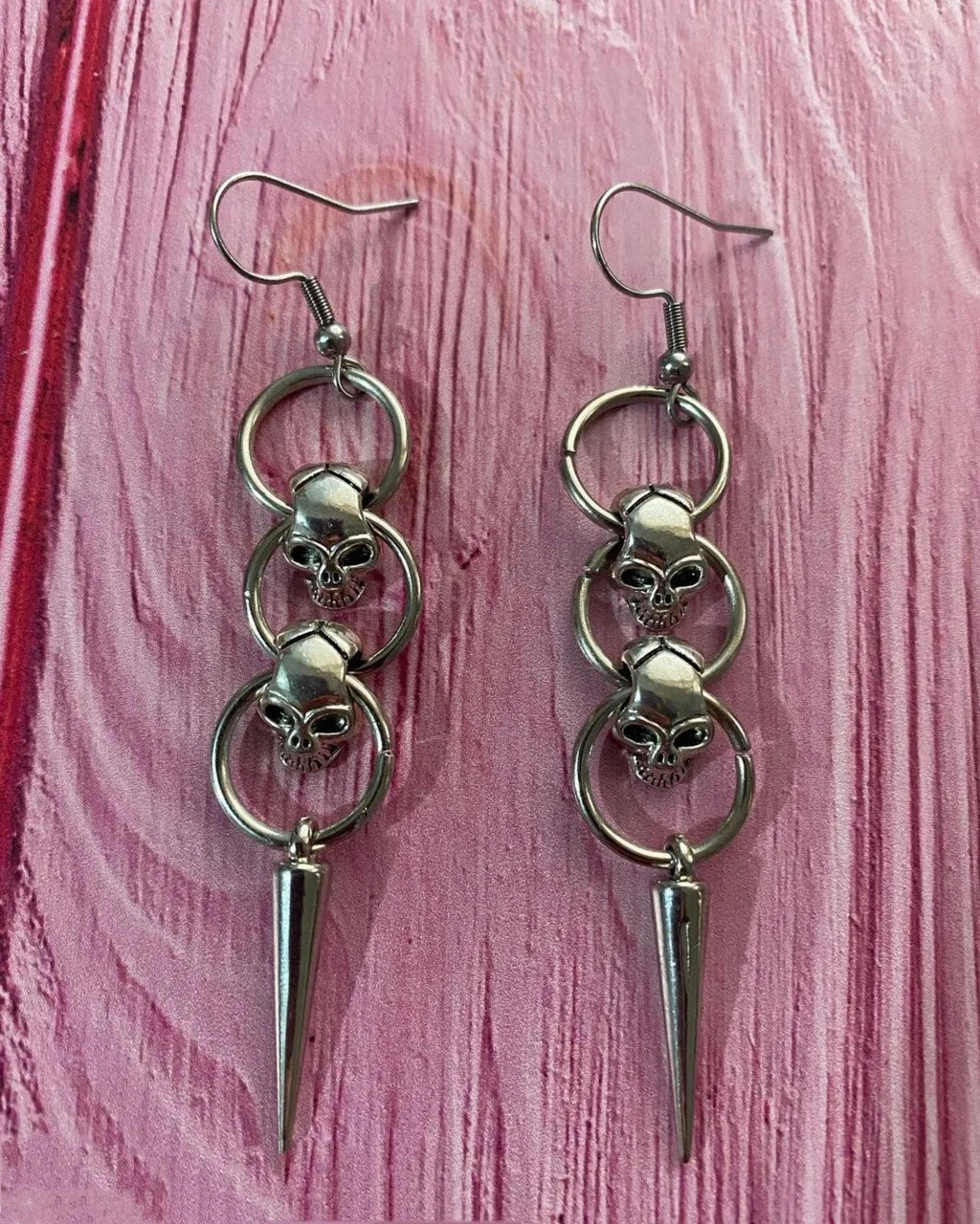 Punk Star Cross Silver Hollow Heart Earring