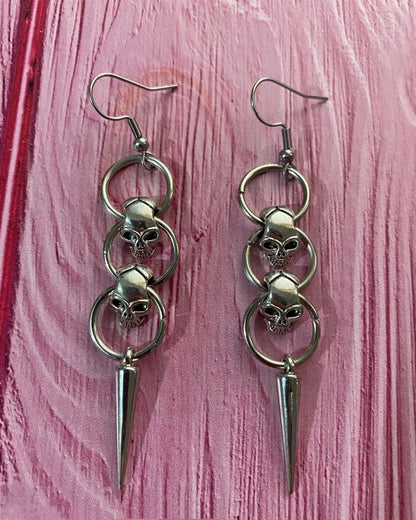 Punk Star Cross Silver Hollow Heart Earring