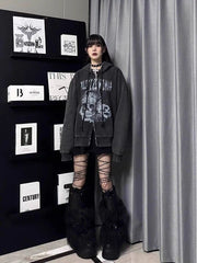 Distressed Skull Print Coat