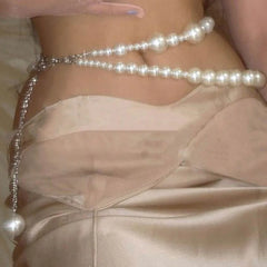 Geometric Gothic Pearl Waist Chain Belt