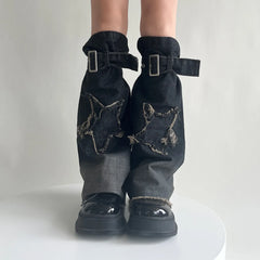 Gothic Star Strap Denim Cross Sock