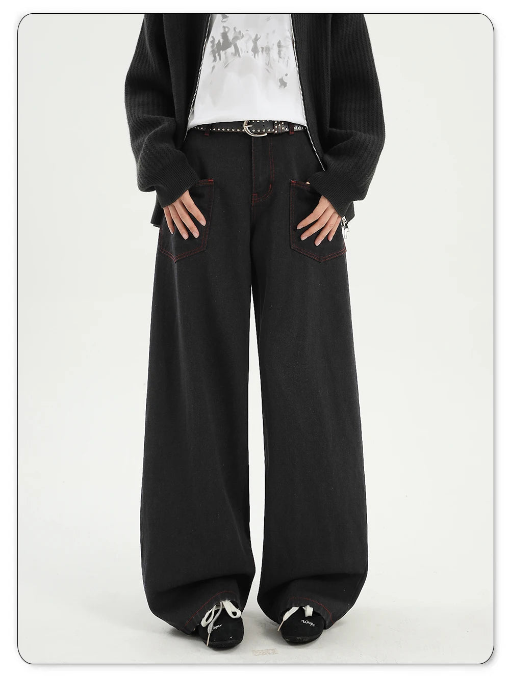 Snake Embroidery Wide Leg Pants