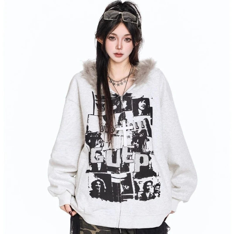 Vintage Print Hooded Coat