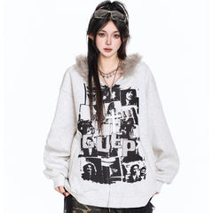 Vintage Print Hooded Coat