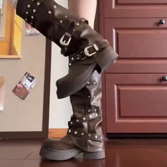 Platform Gothic Rivet Chain Zip Combat Boot