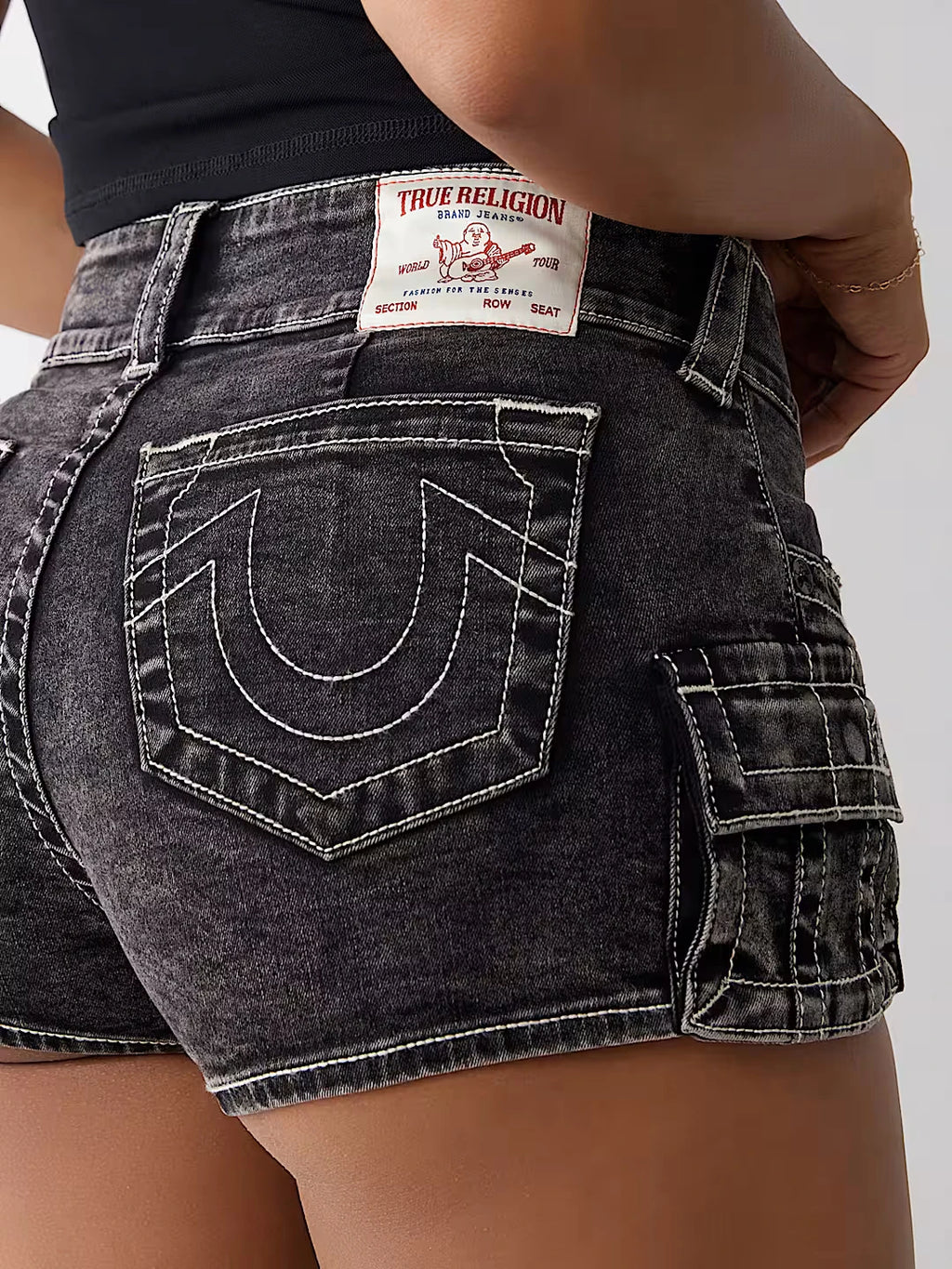 Buddha Embroidered Denim Short