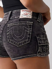 Buddha Embroidered Denim Short