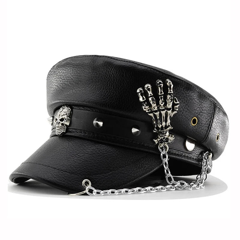 Punk Style PU Leather Flat Top Women's Beret Hat Secondary image