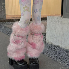 Gothic Leopard Fur Chain Belt Sock