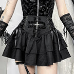 Cross Patchwork Pleated Gothic Skirt