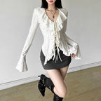 Fairycore Ruffled V-neck Blouse