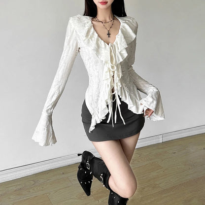 Fairycore Ruffled V-neck Blouse