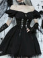 Black V Neck Lace Up High Waist Corset Mini Dress