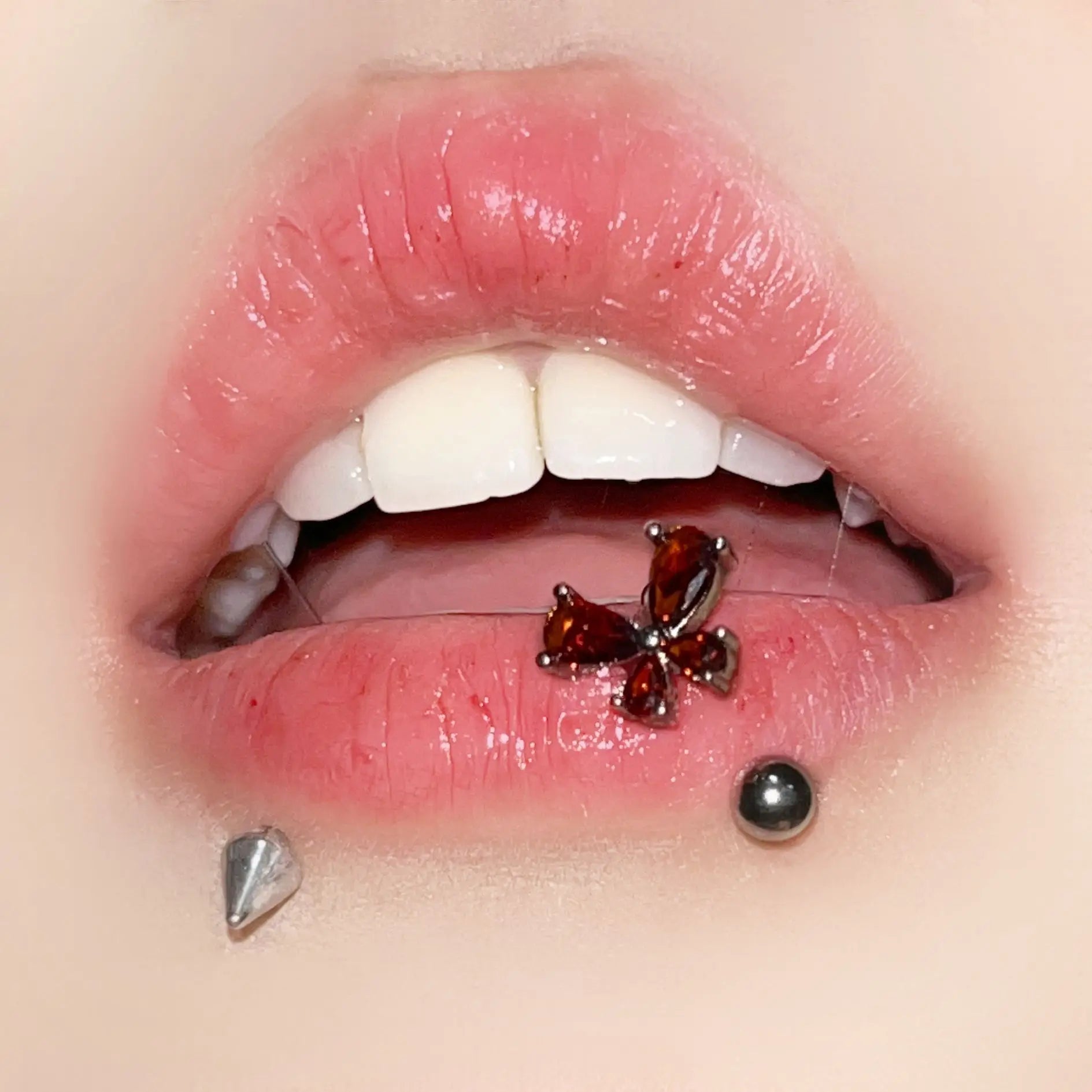 C Shape Crystal Butterfly Stainless Steel Lip Stud
