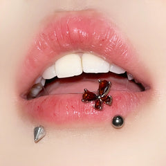 C Shape Crystal Butterfly Stainless Steel Lip Stud