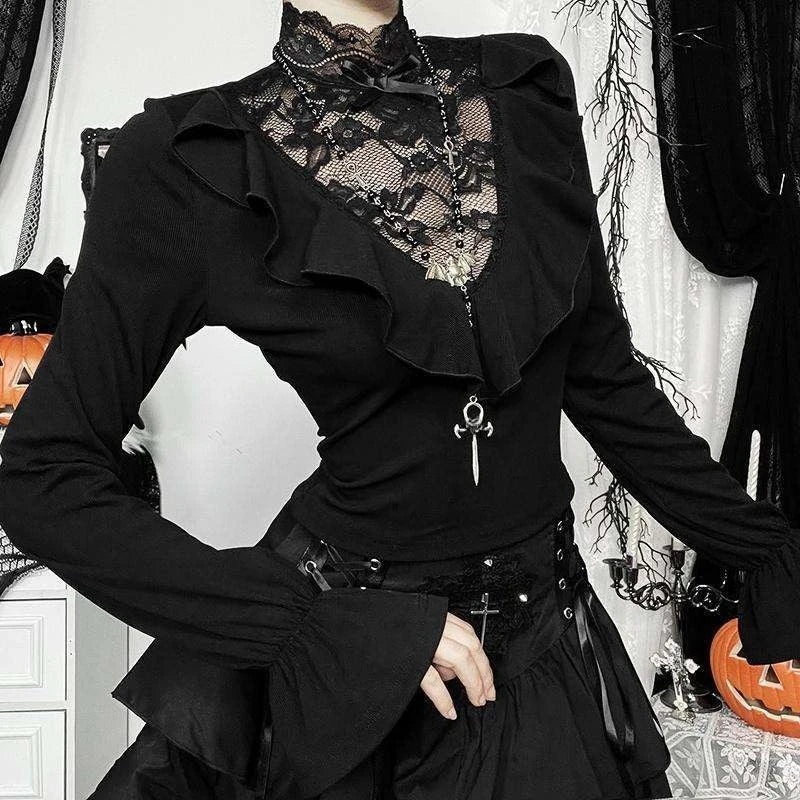 Gothic Lace Patchwork Flare Blouse Secondary image