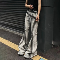 Contrast Color Flared Denim Pants